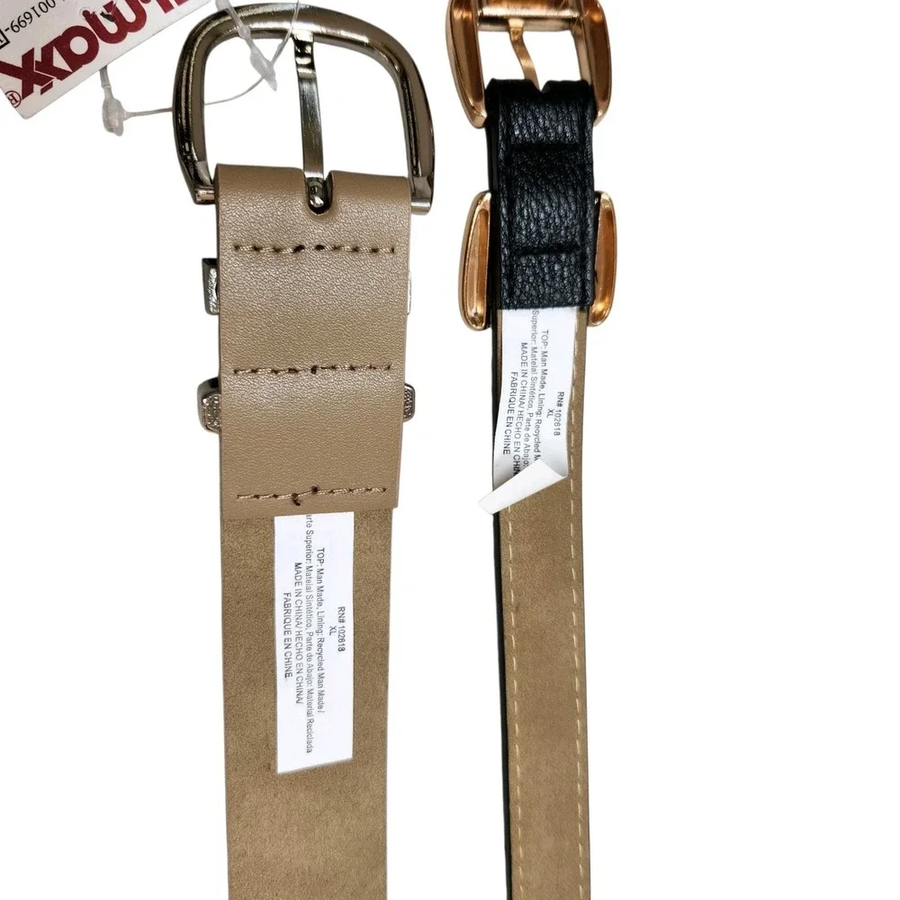 New With Tags Steve Madden Size XL Women's Belts Black W/ Rhinestones And Beige